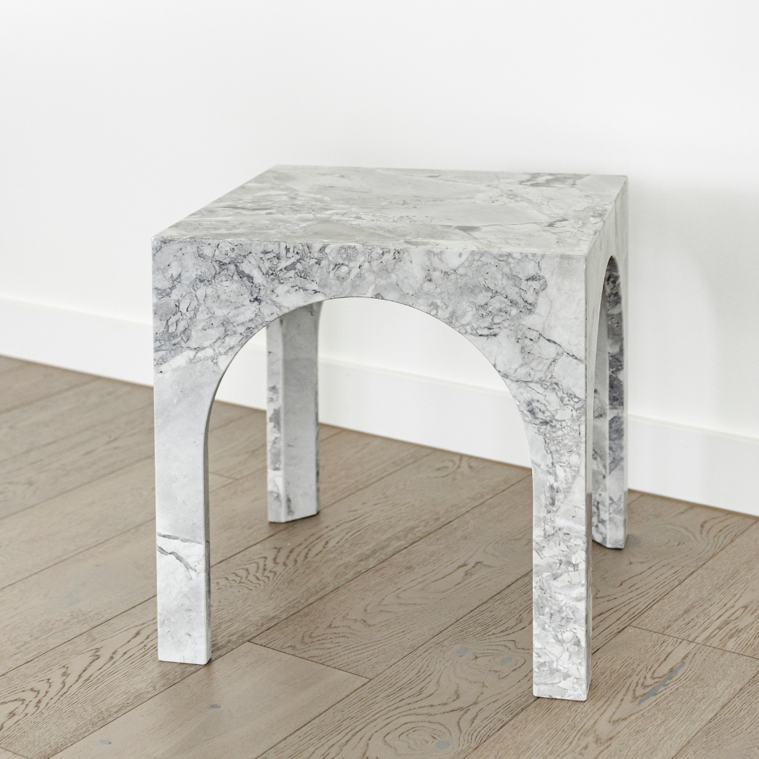 Superwhite Marble Side Table on White Oak Floors