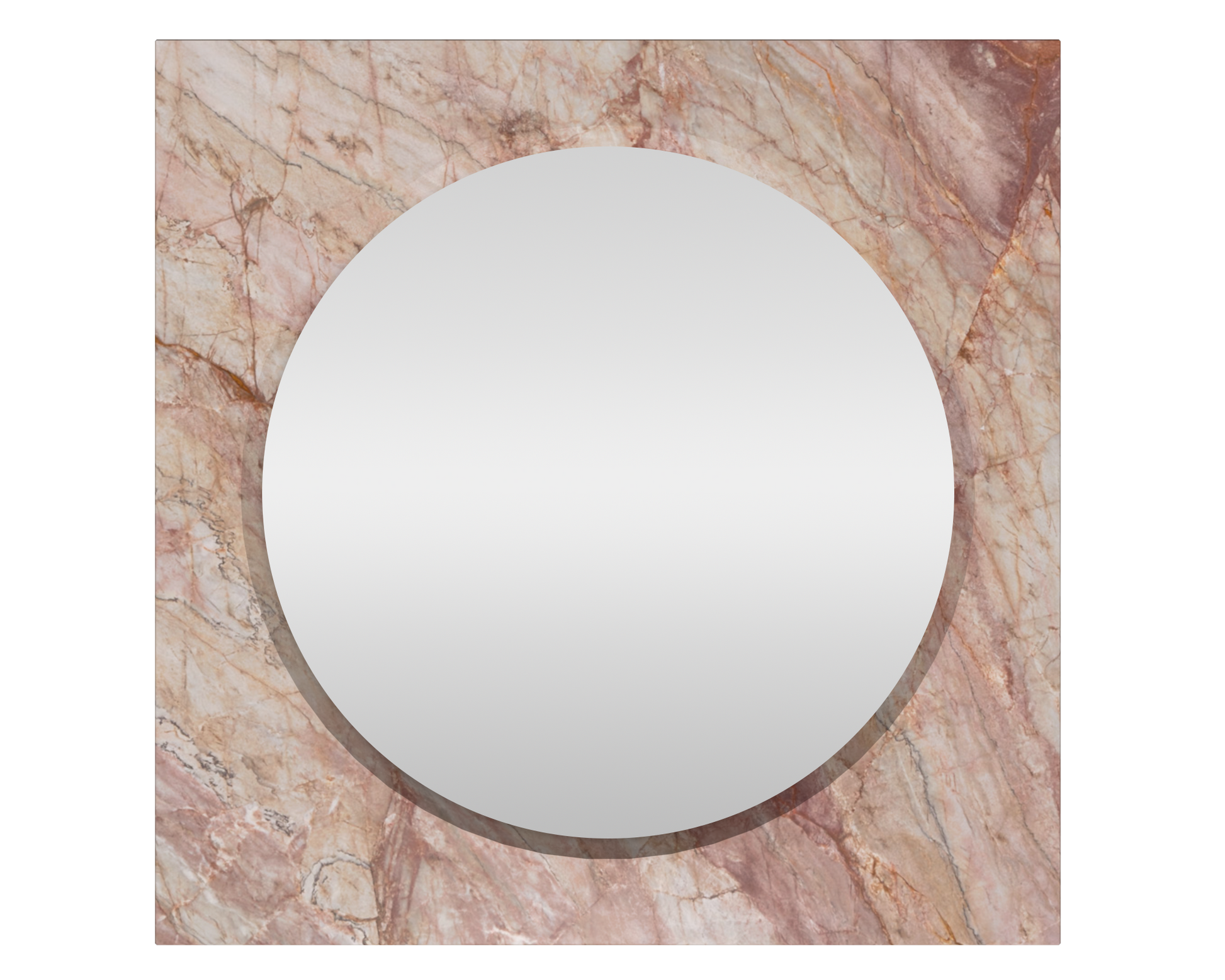 The Axis Stone Mirror in Turkish Delight. Turkish Delight Marble has beautiful rose and terracotta veins running through the surface, Turkish delight is dramatic with its natural beauty, sure to create an impact. The Turkish Delight Marble is framed around the round mirror to a sqaure profile to create a stunning stone mirror. This stone mirror is a stunning feature.